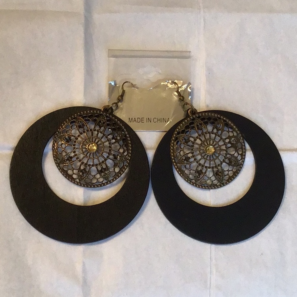 Large Statement Mixed Media Pierced Earrings, 3 1/8”